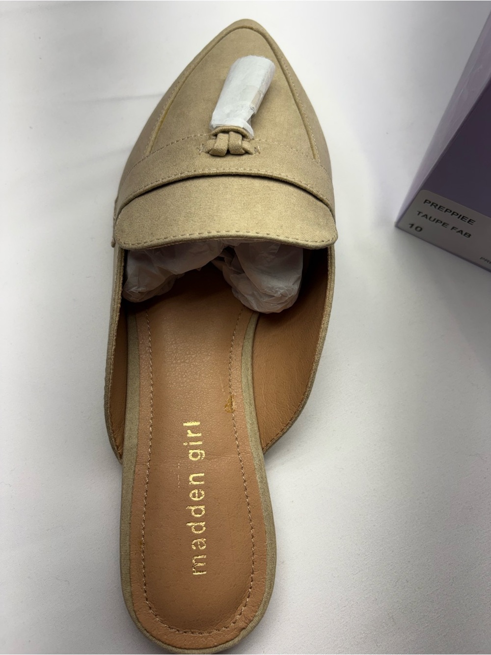 Madden Girl Taupe Pointed Tassel Slip-On Mule